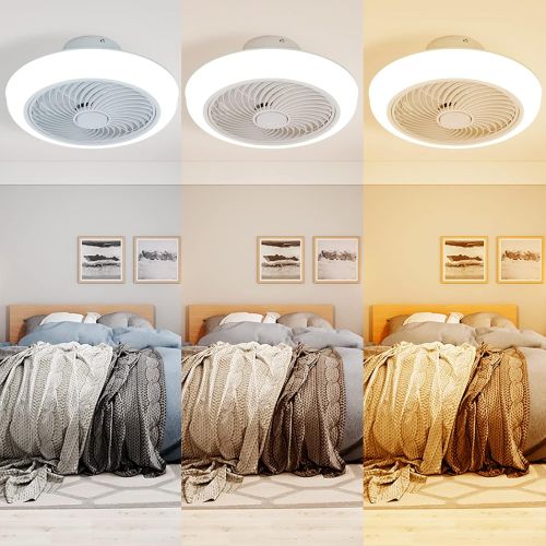  N/N LCiWZ 18 ln Ceiling Fan with Lights,Enclosed Low Profile Fan Light,LED 72W Remote Control Dimming 3-Color 3-level wind speed,Ceiling Light with Fan,Hidden Electric Fan delier-White