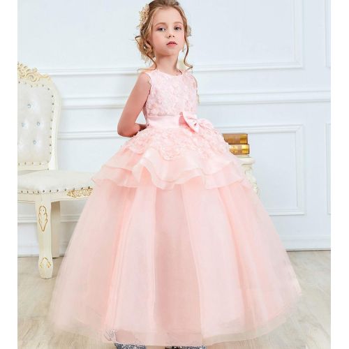  NNJXD Girl Sleeveless Embroidery Princess Pageant Dresses Kids Prom Ball Gown