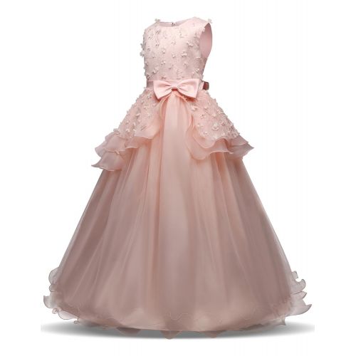  NNJXD Girl Sleeveless Embroidery Princess Pageant Dresses Kids Prom Ball Gown