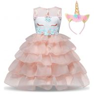 NNJXD Flower Girls Unicorn Costume Pageant Princess Party Ruffles Dress