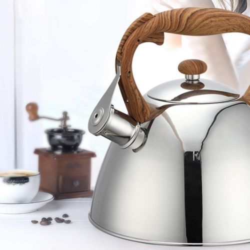  NNR Kettle Stainless Steel Kettle Whistle Silver Kettle With Wood Grain Handle Loudly Large capacity Teapot For Stove (3 L,101.1OZ) Warm gift