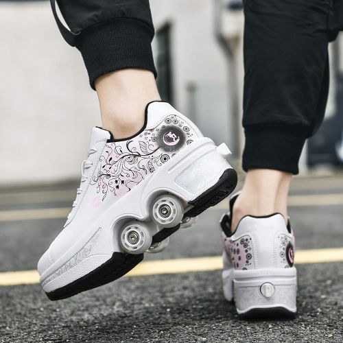  NNZZY Casual Roller Skates for Girls/Women Skating Shoes Pop Out Wheel Automatic Walking Shoes Deformation Parkour Shoes Outdoor Sports