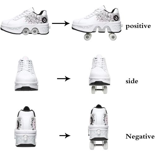 NNZZY Casual Roller Skates for Girls/Women Skating Shoes Pop Out Wheel Automatic Walking Shoes Deformation Parkour Shoes Outdoor Sports