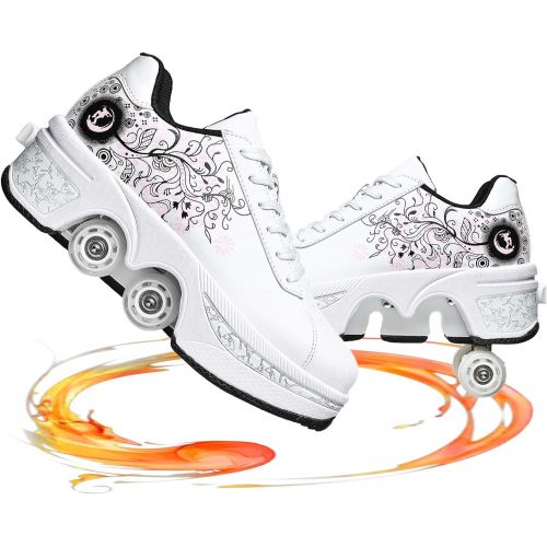  NNZZY Casual Roller Skates for Girls/Women Skating Shoes Pop Out Wheel Automatic Walking Shoes Deformation Parkour Shoes Outdoor Sports