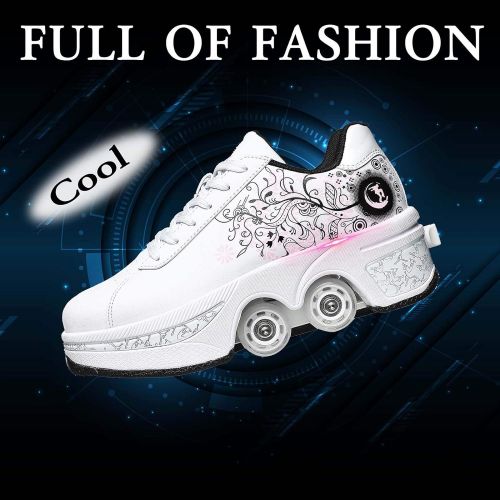  NNZZY Casual Roller Skates for Girls/Women Skating Shoes Pop Out Wheel Automatic Walking Shoes Deformation Parkour Shoes Outdoor Sports