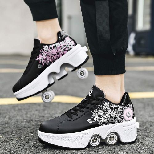  NNZZY Deformation Roller Shoes Retractable Skating Shoes That Turn into Rollerskates Outdoor Parkour Shoes with Wheels for Girls Boys Skates Rollerskate Wheel Shoes