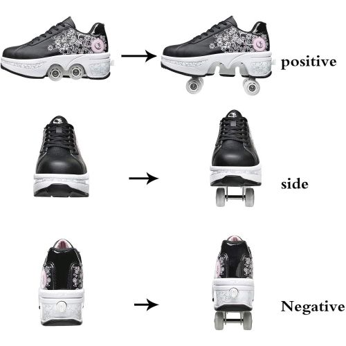  NNZZY Deformation Roller Shoes Retractable Skating Shoes That Turn into Rollerskates Outdoor Parkour Shoes with Wheels for Girls Boys Skates Rollerskate Wheel Shoes