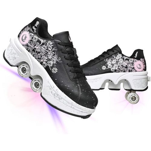  NNZZY Deformation Roller Shoes Retractable Skating Shoes That Turn into Rollerskates Outdoor Parkour Shoes with Wheels for Girls Boys Skates Rollerskate Wheel Shoes