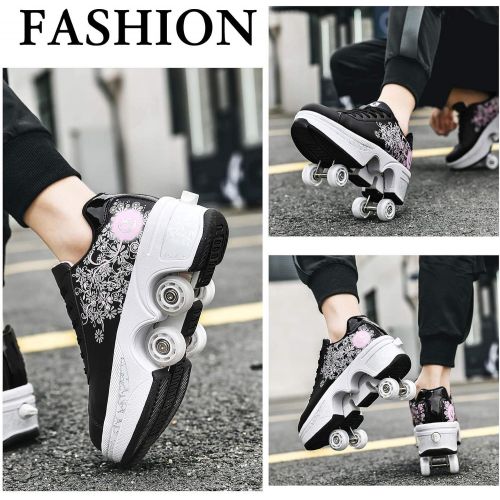  NNZZY Deformation Roller Shoes Retractable Skating Shoes That Turn into Rollerskates Outdoor Parkour Shoes with Wheels for Girls Boys Skates Rollerskate Wheel Shoes