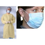 NOBLES HEALTH CARE PRODUCT SOLUTIONS Combo Pack of 50 Yellow Disposable Isolation Gowns and 200 Ear Loop Face Masks