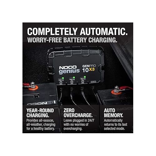  NOCO Genius GENPRO10X3, 3-Bank, 30A (10A/Bank) Smart Marine Battery Charger, 12V Waterproof Onboard Boat Charger, Battery Maintainer and Desulfator for AGM, Lithium (LiFePO4) and Deep-Cycle Batteries