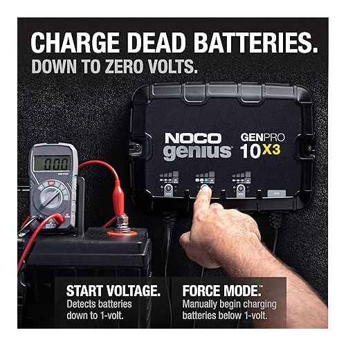  NOCO Genius GENPRO10X3, 3-Bank, 30A (10A/Bank) Smart Marine Battery Charger, 12V Waterproof Onboard Boat Charger, Battery Maintainer and Desulfator for AGM, Lithium (LiFePO4) and Deep-Cycle Batteries