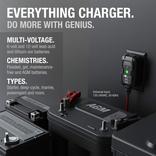  NOCO GENIUS1, 1-Amp Fully-Automatic Smart Charger, 6V And 12V Battery Charger, Battery Maintainer, And Battery Desulfator With Temperature Compensation