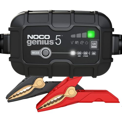  NOCO GENIUS5, 5-Amp Fully-Automatic Smart Charger, 6V And 12V Battery Charger, Battery Maintainer, And Battery Desulfator With Temperature Compensation