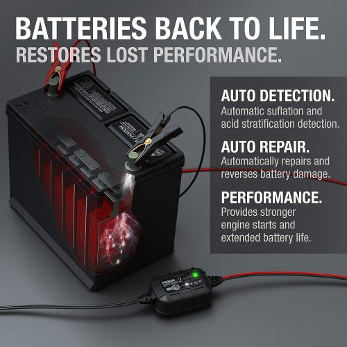  NOCO GENIUS2, 2-Amp Fully-Automatic Smart Charger, 6V And 12V Battery Charger, Battery Maintainer, And Battery Desulfator With Temperature Compensation