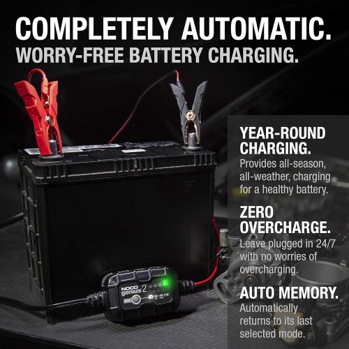  NOCO GENIUS2, 2-Amp Fully-Automatic Smart Charger, 6V And 12V Battery Charger, Battery Maintainer, And Battery Desulfator With Temperature Compensation