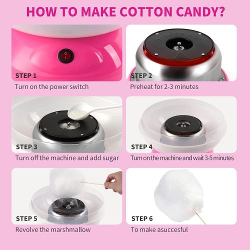  NODEMASH Cotton Candy Machine - 500W Portable with Large Splash-Proof Plate - Efficient Electric Heating Cotton Candy Maker with 20 Marshmallow Sticks & Sugar Scoop for Home Kids B