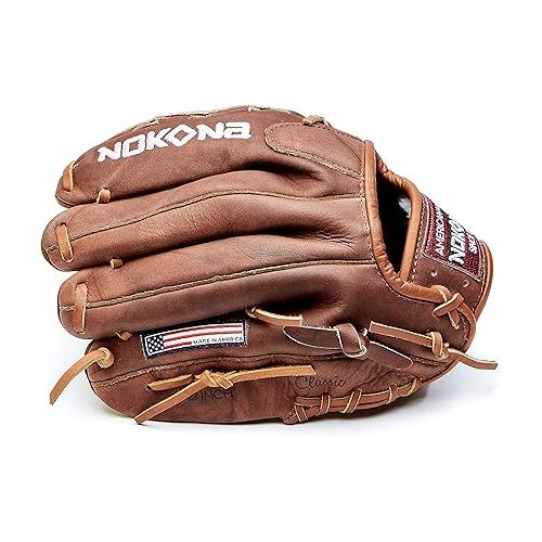  Nokona W-1200C Handcrafted Walnut Baseball, Softball, and Fastpitch Glove - Closed Web for Infield and Outfield Positions, Adult 12 Inch Mitt, Made in The USA