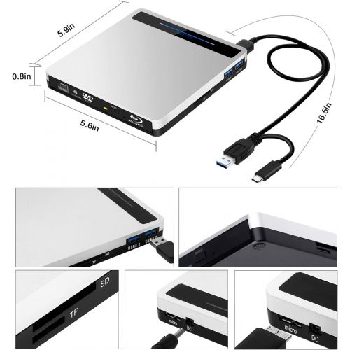  [아마존 핫딜] [아마존핫딜]NOLYTH External Bluray Drive 5-in-1 External Blu Ray Drive USB3.0 Bluray Drive Player Burner for Laptop/MacBook/Windows10/PC with SD TF Card Reader/2 USB3.0 Hub/BD-ROM/R/RE