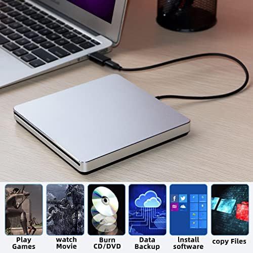  NOLYTH External DVD Drive USB 3.0 Portable DVD Burner CD/DVD+/-RW Drive Player Writer Reader USB-C SuperDrive for Laptop Mac Apple MacBook Windows PC Computer