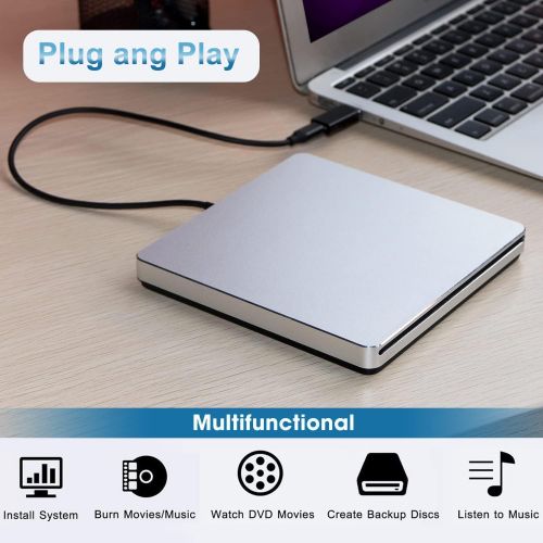  NOLYTH External DVD Drive USB 3.0 Portable DVD Burner CD/DVD+/-RW Drive Player Writer Reader USB-C SuperDrive for Laptop Mac Apple MacBook Windows PC Computer