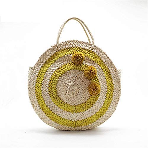  NOMIMAS Summer Yellow Striped Beach Bag Round Big Circular Straw Totes Tassels Pompoms Women Natural Handbag