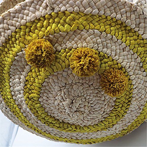  NOMIMAS Summer Yellow Striped Beach Bag Round Big Circular Straw Totes Tassels Pompoms Women Natural Handbag