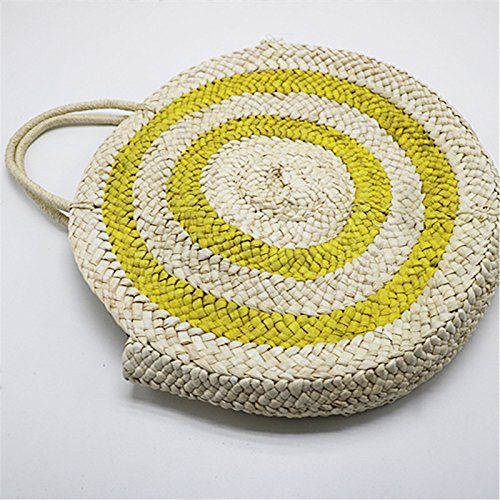  NOMIMAS Summer Yellow Striped Beach Bag Round Big Circular Straw Totes Tassels Pompoms Women Natural Handbag