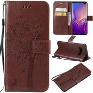 NOMO Galaxy S10 Plus Case,Samsung S10 Plus Wallet Case,Galaxy S10 Plus Flip Case PU Leather Emboss Tree Cat Flowers Folio Magnetic Kickstand Cover with Card Slots for Samsung Galax