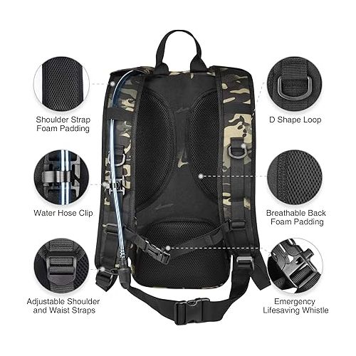  Hydration Backpack with 3L TPU Water Bladder, Tactical Molle Water Backpack for Men Women, Hydration Pack for Hiking, Biking, Running and Climbing