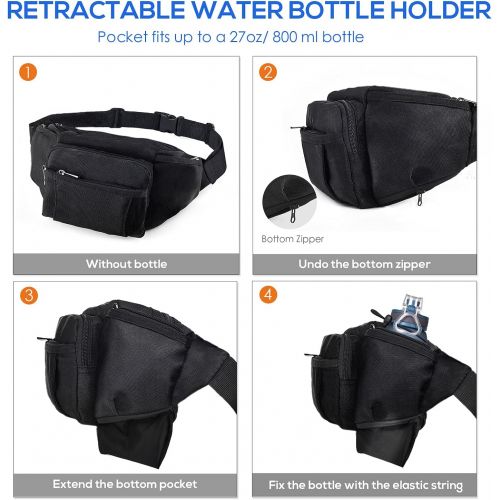  NOOLA Fanny Pack Large Waist Bag Pack for Men Women Hip Bum Bag With Water Bottle Holder Adjustable Strap Suitable For Outdoors Workout Traveling Hiking Cycling Dog Walking Black