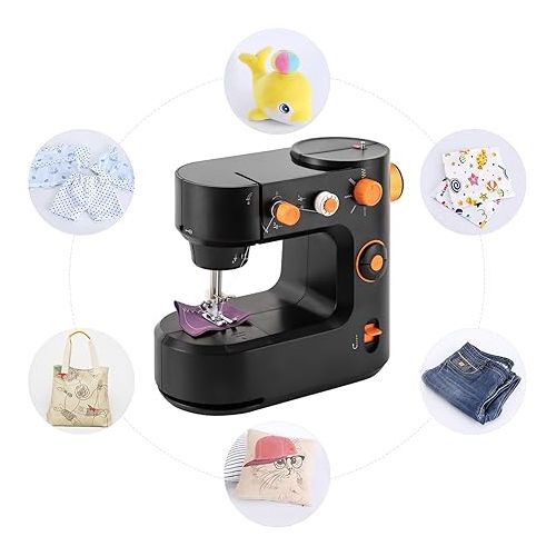  Mini Sewing Machine, Electric Portable Sewing Machine with LED Lighting and Storage Box, Foot Pedal - Simple & Great for Beginners (Black)