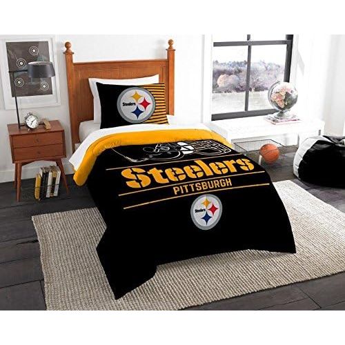  Northwest Enterprises Pittsburgh Steelers - 2 Piece Twin Size Printed Comforter Set - Entire Set Includes: 1 Twin Comforter (64”x86”) & 1 Pillow Sham - NFL Football Bedding Bedroom Accessories