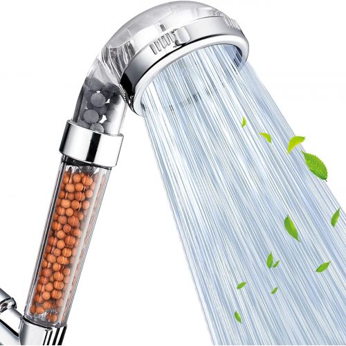  Shower Head, Handheld High Pressure Filter Filtration Stone Stream Showerhead Water Saving Ionic with 3-Way Shower Modes for Dry Skin & Hair by Nosame (Clear)