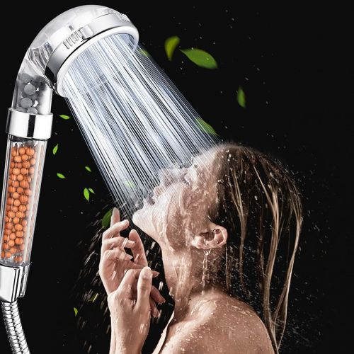  Shower Head, Handheld High Pressure Filter Filtration Stone Stream Showerhead Water Saving Ionic with 3-Way Shower Modes for Dry Skin & Hair by Nosame (Clear)