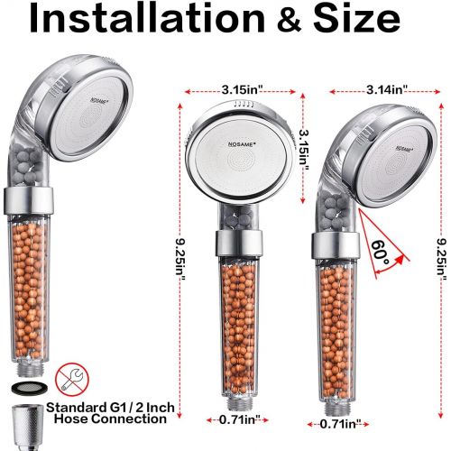  Shower Head, Handheld High Pressure Filter Filtration Stone Stream Showerhead Water Saving Ionic with 3-Way Shower Modes for Dry Skin & Hair by Nosame (Clear)