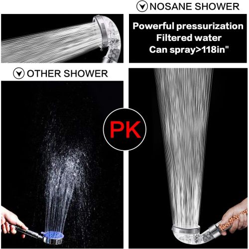  Shower Head, Handheld High Pressure Filter Filtration Stone Stream Showerhead Water Saving Ionic with 3-Way Shower Modes for Dry Skin & Hair by Nosame (Clear)