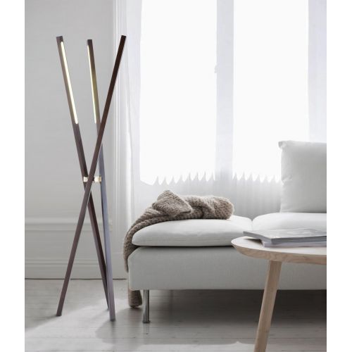  NOVA of California 2111178PC Jackknife Contemporary Wood Arched Floor Lamp, Brown Finish, LED Lighting with Dimmer for Modern Living Room and Bedroom