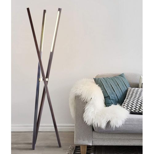  NOVA of California 2111178PC Jackknife Contemporary Wood Arched Floor Lamp, Brown Finish, LED Lighting with Dimmer for Modern Living Room and Bedroom