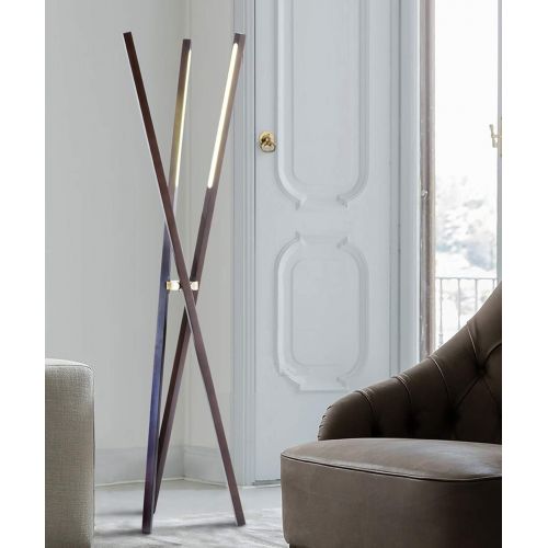  NOVA of California 2111178PC Jackknife Contemporary Wood Arched Floor Lamp, Brown Finish, LED Lighting with Dimmer for Modern Living Room and Bedroom