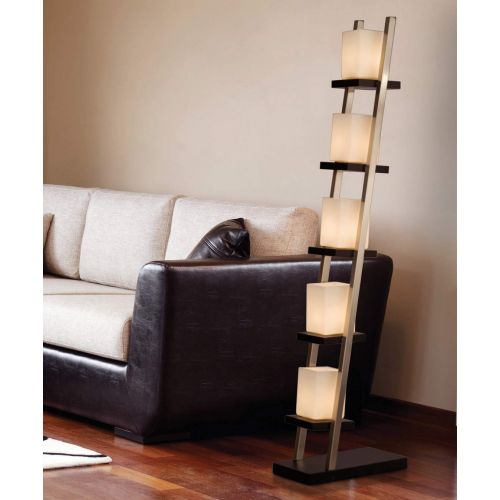  NOVA of California 11815 Escalier Contemporary Wood Floor Lamp, Dark Brown and Silver Finish, Ambient Light For Modern Living Rooms And Corner Lighting