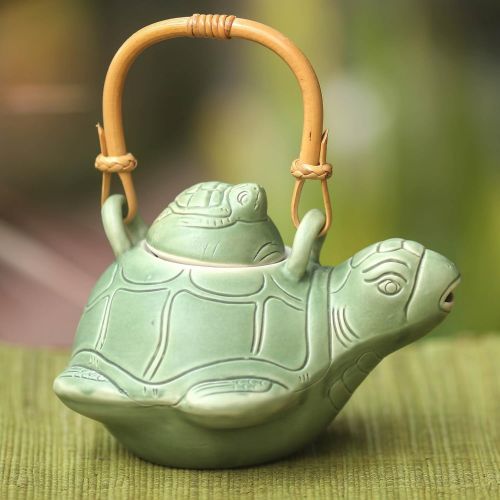  NOVICA Good Luck Serveware 145095Turtle Mom Ceramic Teapot