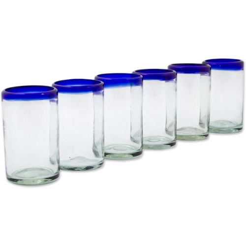  [아마존 핫딜] NOVICA 67166Cobalt Juice Glass, Set of 6, 4.3 H x 2.6 Diam, Blue