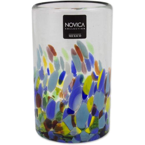  NOVICA Artisan Crafted Recycled Hand Blown Glass Water Glasses, Multicolor, 14 Oz, Confetti (Set Of 6)