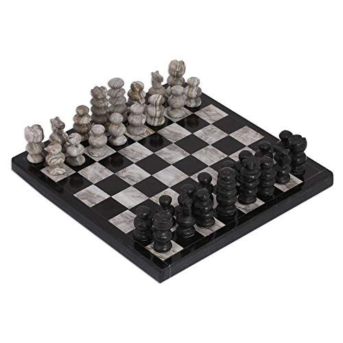  NOVICA Black and Grey Challenge (7.5 in.) Marble Chess Set