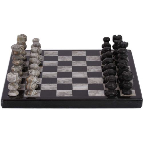  NOVICA Black and Grey Challenge (7.5 in.) Marble Chess Set