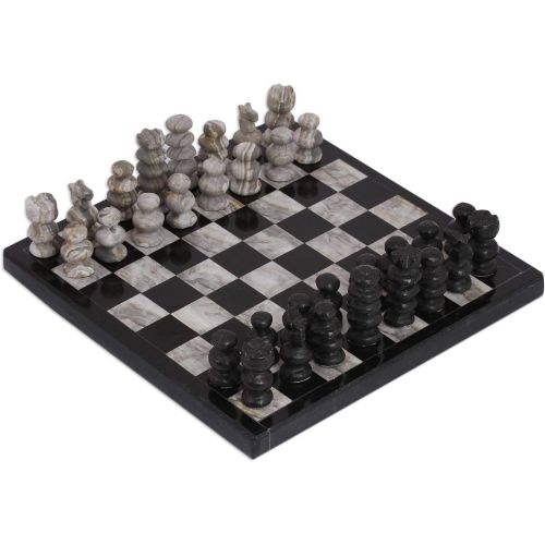  NOVICA Black and Grey Challenge (7.5 in.) Marble Chess Set