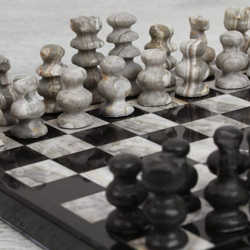  NOVICA Black and Grey Challenge (7.5 in.) Marble Chess Set