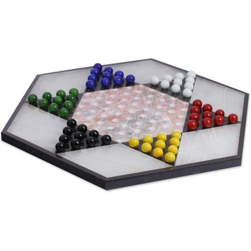  NOVICA Hand Crafted Family Game, Multicolor, Colorful Contrast Marble and Onyx Chinese Checkers