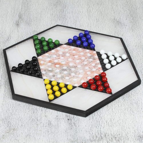  NOVICA Hand Crafted Family Game, Multicolor, Colorful Contrast Marble and Onyx Chinese Checkers